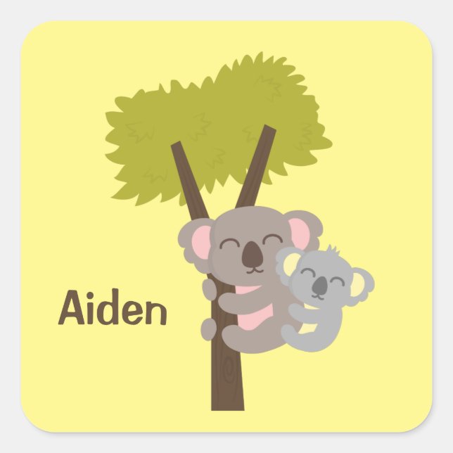 Niedlicher Koala-Bär und Mami für Kinder Quadratischer Aufkleber (Vorderseite)