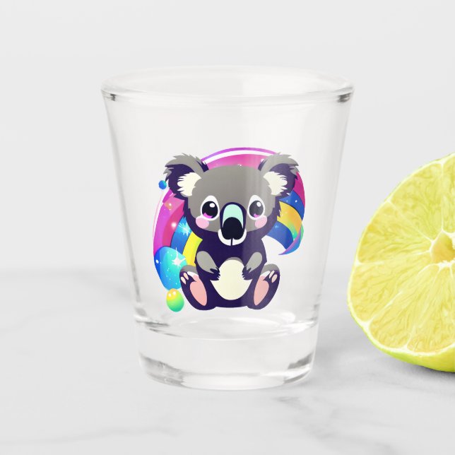 Niedlicher Koala-Bär und Regenbogen Schnapsglas (Vorderseite)