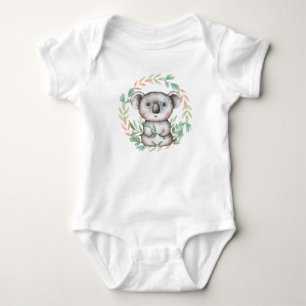 Niedlicher Koala Bären Leaf Wreath Baby Bodysuit Strampler