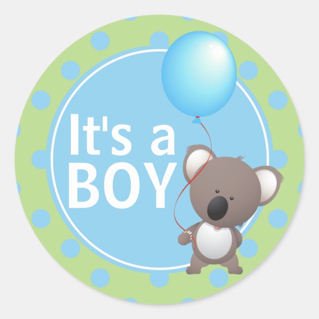 Niedlicher Koala Bear Baby Boy Runder Aufkleber (Vorderseite)
