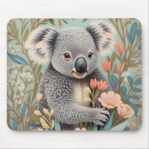 Niedlicher Koala Elegante Pastell-Blumen Mousepad