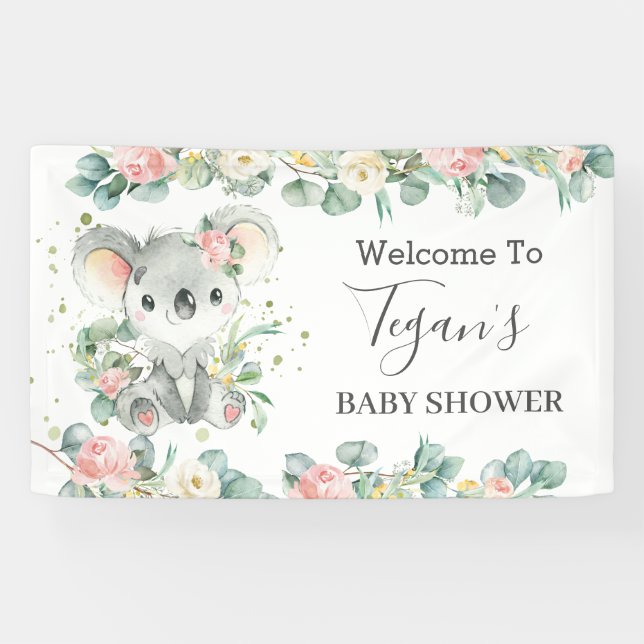 Niedlicher Koala Eucalyptus Floral Begrüßungsgrund Banner (Horizontal)