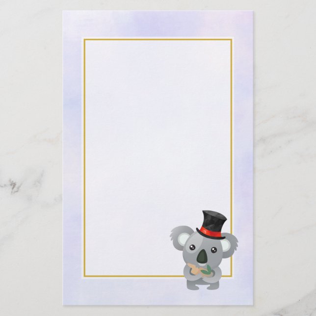 Niedlicher Koala in einem schwarzen Top Hat Briefpapier (Vorderseite)