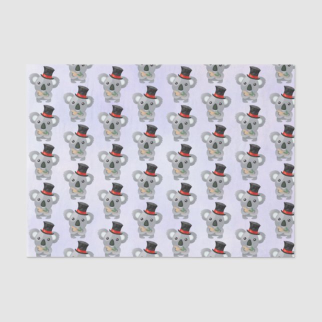 Niedlicher Koala in einem schwarzen Top Hat Seidenpapier (Vorderseite)