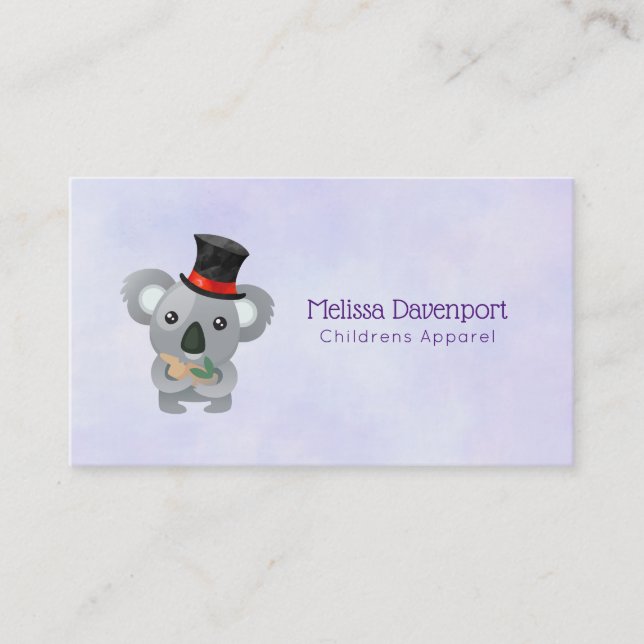 Niedlicher Koala in einem schwarzen Top Hat Visitenkarte (Vorderseite)
