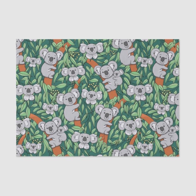 Niedlicher Koala-Musterjäger Grün Seidenpapier (Vorderseite)