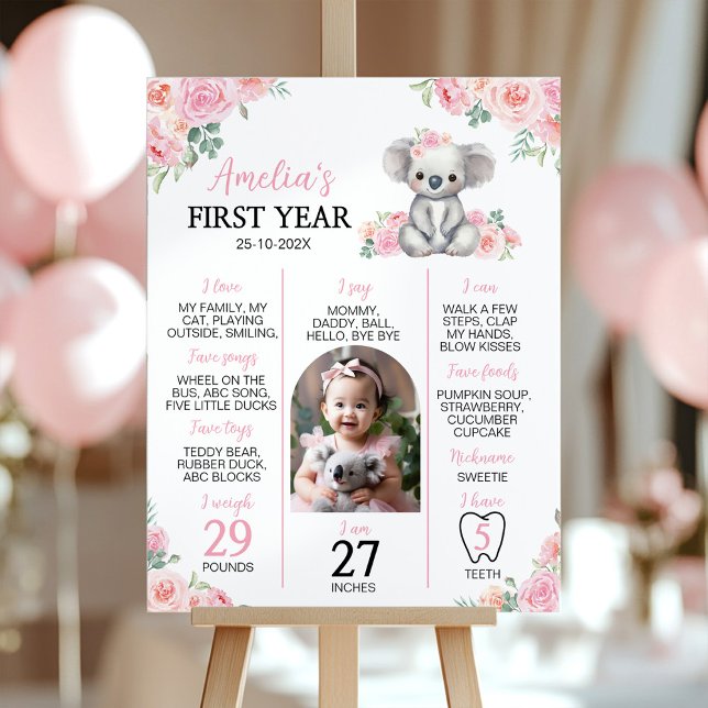 Niedlicher Koala Rosa Blumengestein Erstes Jahr Fo Poster (Von Creator hochgeladen)