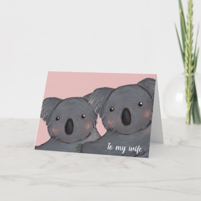 niedlicher Koala-Rosa-Ehefrau Geburtstag Karte (Vorderseite)