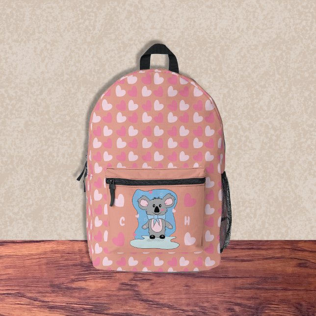 Niedlicher Koala- und rosa Herz-Kid-Schulrucksack Bedruckter Rucksack (Cute koala and pink hearts pattern girl backpack .)