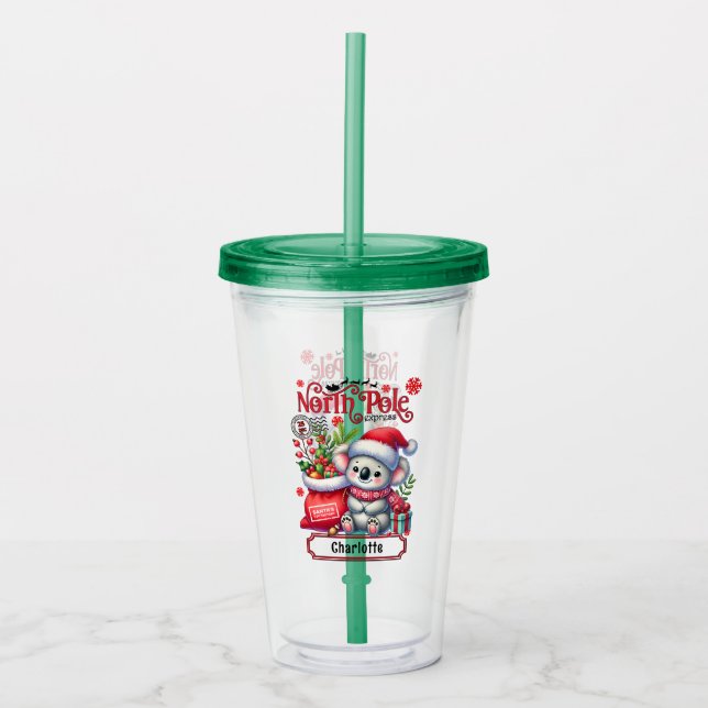Niedlicher Koala Weihnachten Personalisierter Name Acryltrinkbecher (Vorderseite)