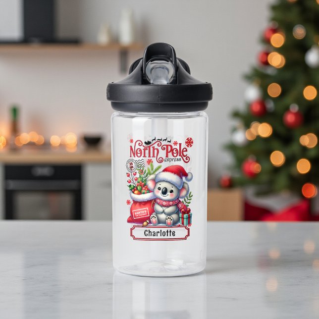 Niedlicher Koala Weihnachten Personalisierter Name Trinkflasche (Von Creator hochgeladen)