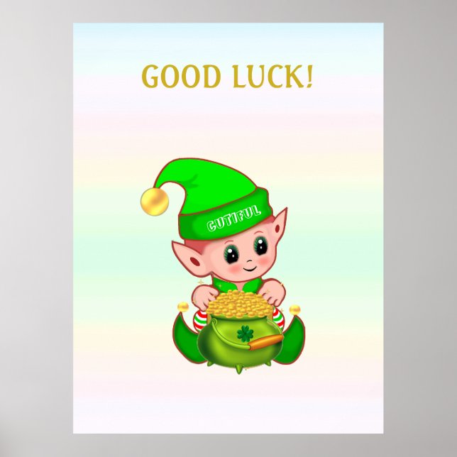 Niedlicher Kobold und Goldtopf in Pastellfarben Poster (Vorne)