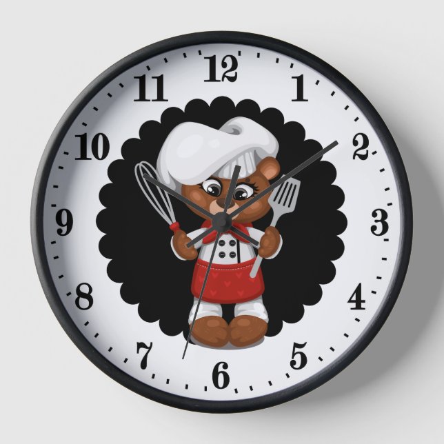 Niedlicher Koch Bärenliebhaber Küche Uhr (Vorderseite)
