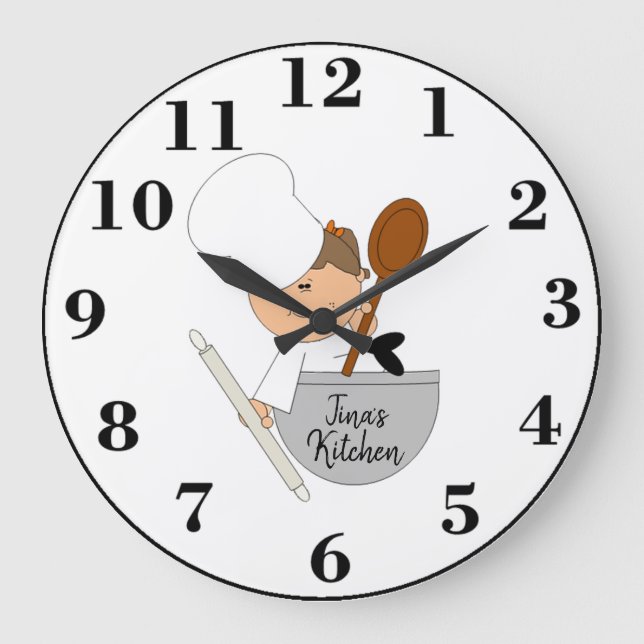 Niedlicher Koch Große Wanduhr (Vorderseite)