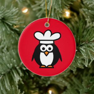 Niedlicher Koch kochen Pinguin Cartoon Weihnachten Keramik Ornament