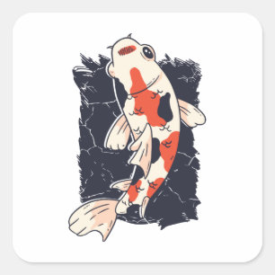 Niedlicher Koi-Fisch mit Rot-Weiß-Schwarz-Farben Quadratischer Aufkleber