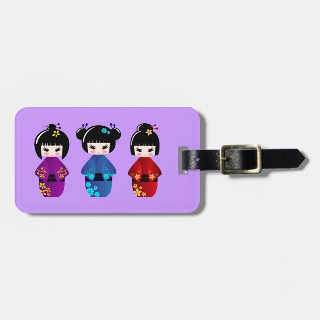 Niedlicher kokeshi Puppen-Cartoon Gepäckanhänger (Vorderseite horizontal)