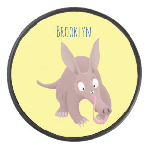 Niedlicher komischer Aardvark-Cartoon Eishockey Puck