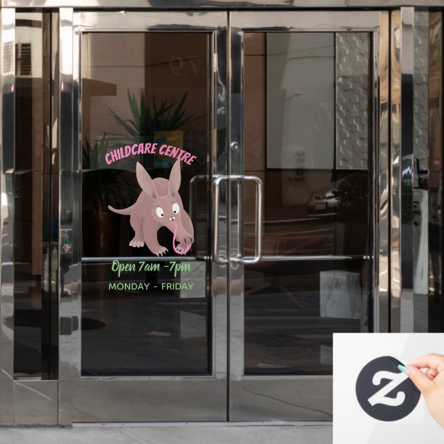 Niedlicher komischer Aardvark-Cartoon Fensteraufkleber (Büro Tür)