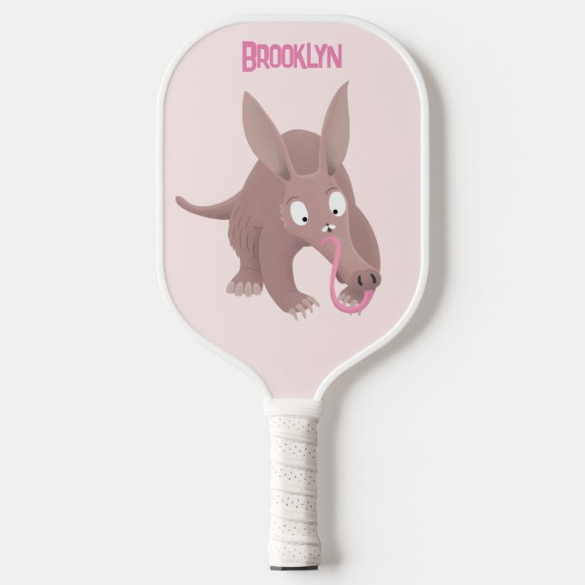 Niedlicher komischer Aardvark-Cartoon Pickleball Schläger (Vorderseite)