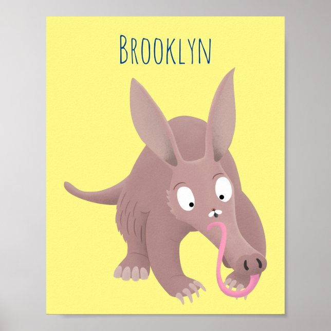 Niedlicher komischer Aardvark-Cartoon Poster (Vorne)
