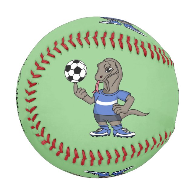 Niedlicher Komodo-Drache beim Fußballspielen Carto Baseball (Vorderseite Links)