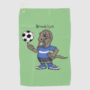 Niedlicher Komodo-Drache beim Fußballspielen Carto Golfhandtuch