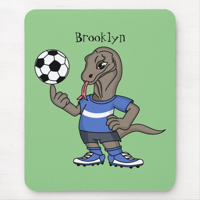 Niedlicher Komodo-Drache beim Fußballspielen Carto Mousepad (Vorne)