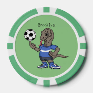 Niedlicher Komodo-Drache beim Fußballspielen Carto Pokerchips