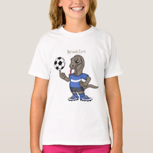 Niedlicher Komodo-Drache beim Fußballspielen Carto T-Shirt
