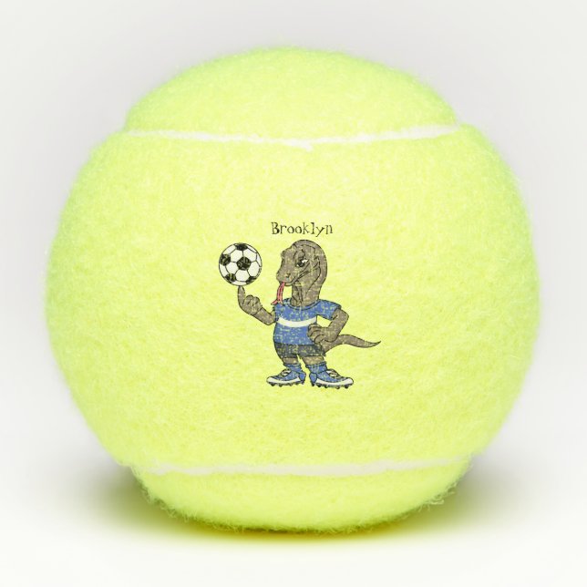 Niedlicher Komodo-Drache beim Fußballspielen Carto Tennisbälle (Vorderseite)