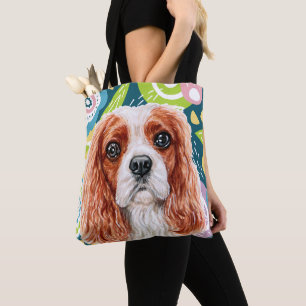 Niedlicher König Charles Spaniel farbenfrohe Blume Tasche