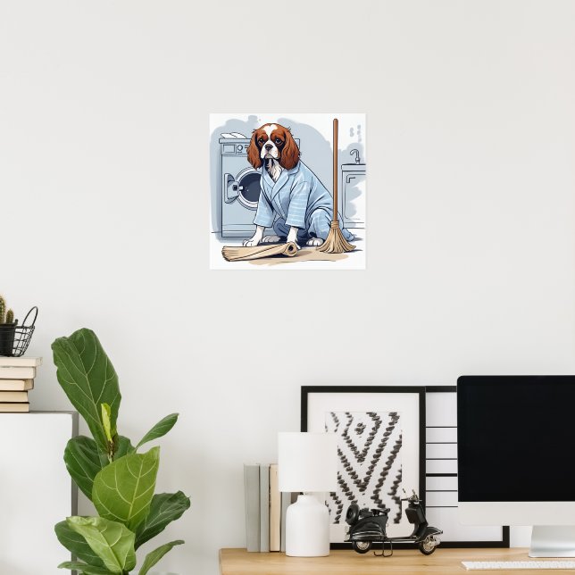Niedlicher König Charles Spaniel in Pajamas Doing  Poster (Heimbüro)
