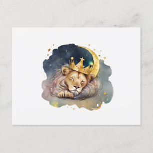 Niedlicher König Löwen schlafend auf dem Mond Postkarte
