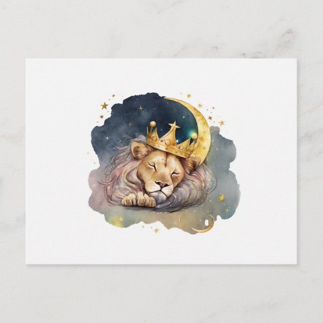 Niedlicher König Löwen schlafend auf dem Mond Postkarte (Vorderseite)