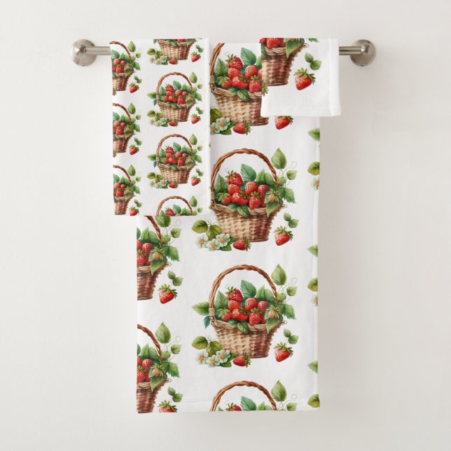 Niedlicher Korb voller Erdbeeren Badhandtuch Set (Insitu)