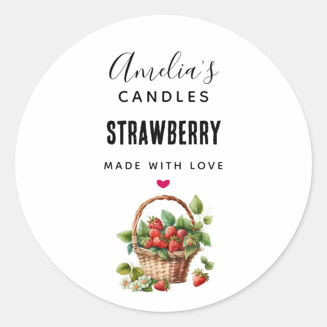 Niedlicher Korb voller Erdbeeren Candle Business Runder Aufkleber (Vorderseite)
