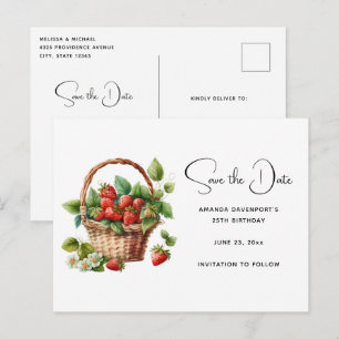 Niedlicher Korb voller Erdbeeren Save the Date Einladungspostkarte