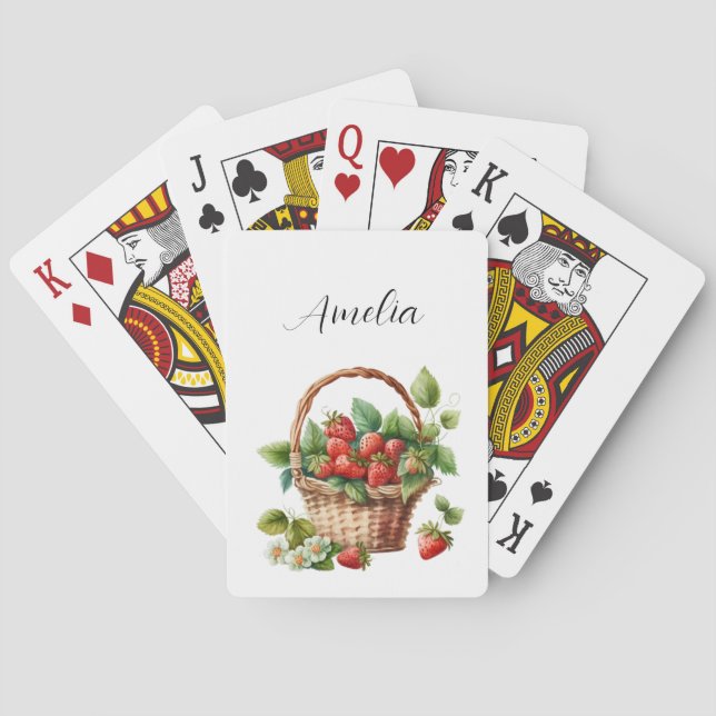 Niedlicher Korb voller Erdbeeren Spielkarten (Rückseite)