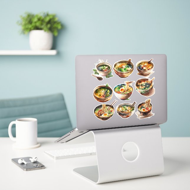Niedlicher koreanischer Ramen & Soup-Aufkleber Bla Aufkleber (Laptop auf Schreibtisch)