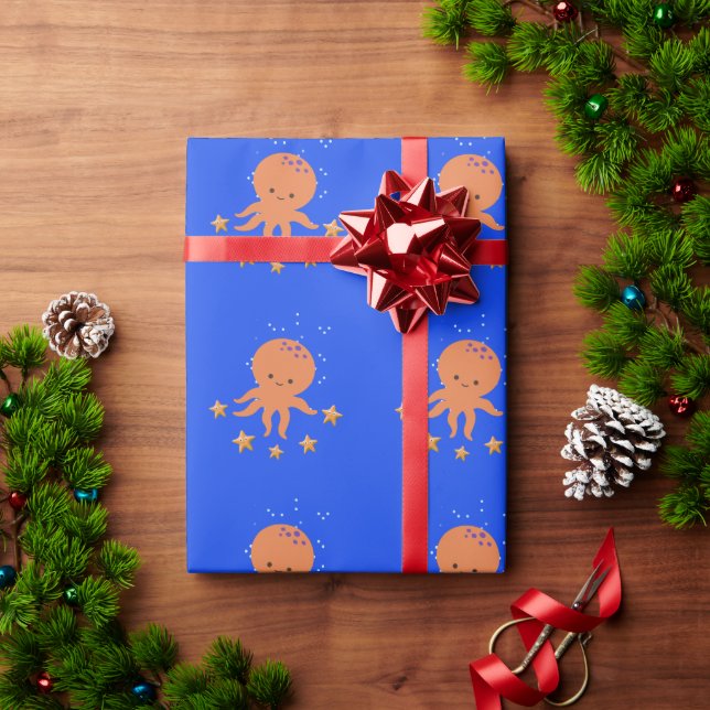 Niedlicher Kraken Cartoon Geschenkpapier (Feiertagsgeschenk)