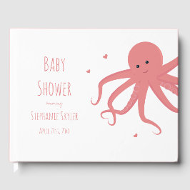 Niedlicher Kraken-Cartoon Herz Pink Babydusche Gästebuch