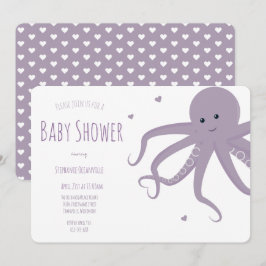 Niedlicher Kraken Lila, horizontale Babydusche Einladung