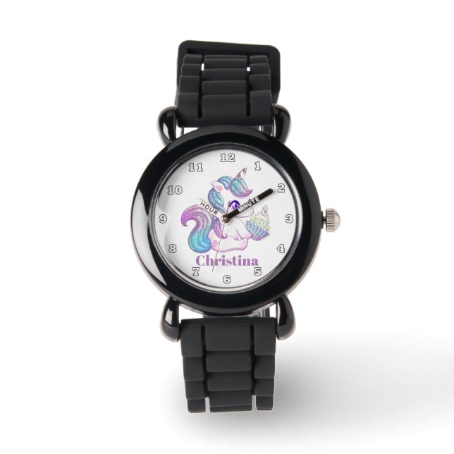 Niedlicher Kuchen Einhornmädchen zusehen Armbanduhr (Vorderseite)