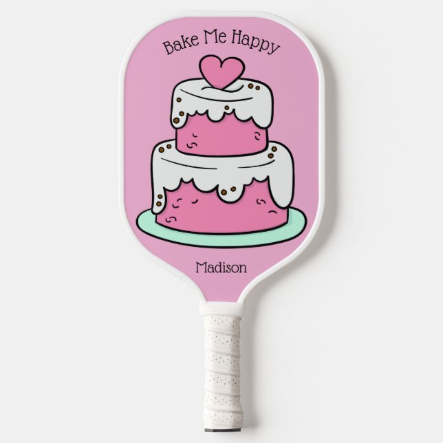 Niedlicher Kuchen-individuelle Name, Text und Farb Pickleball Schläger (Vorderseite)