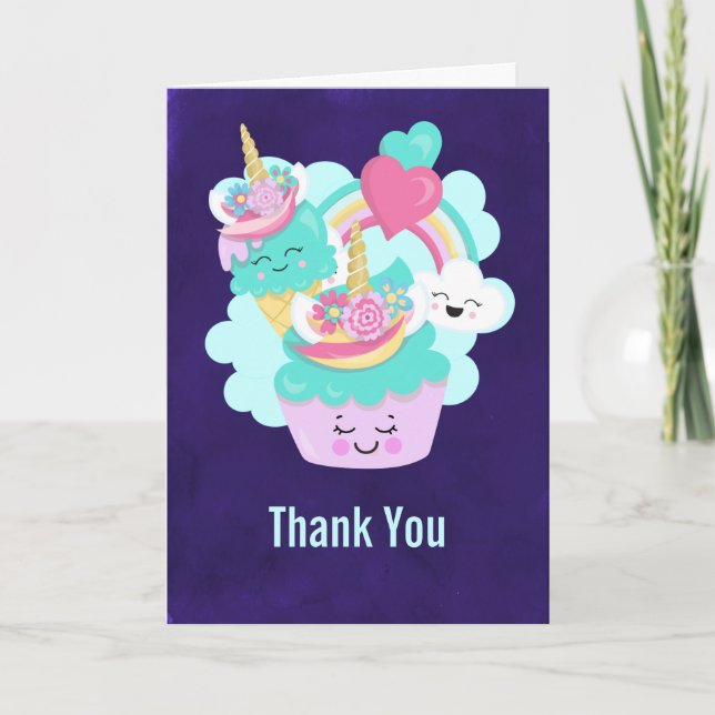 Niedlicher Kuchen und glückliche Eiscreme Danke Karte (Vorderseite)