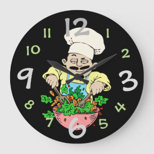 Niedlicher Küchen-Wand-Uhr-Spaß-Kochs-Entwurf Große Wanduhr