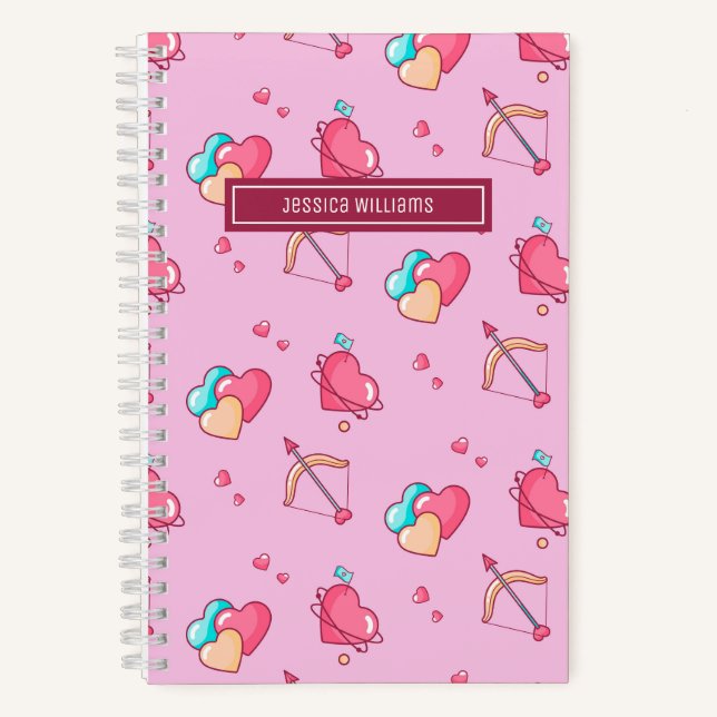 Niedlicher Kupider Bow und Arrow Herzmuster Retro- Notizbuch (Vorderseite)