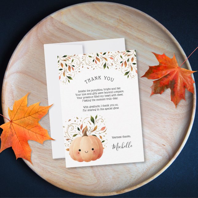 Niedlicher Kürbis auf die Way Fall Babydusche Dankeskarte (cute watercolor little pumpkin baby shower
)