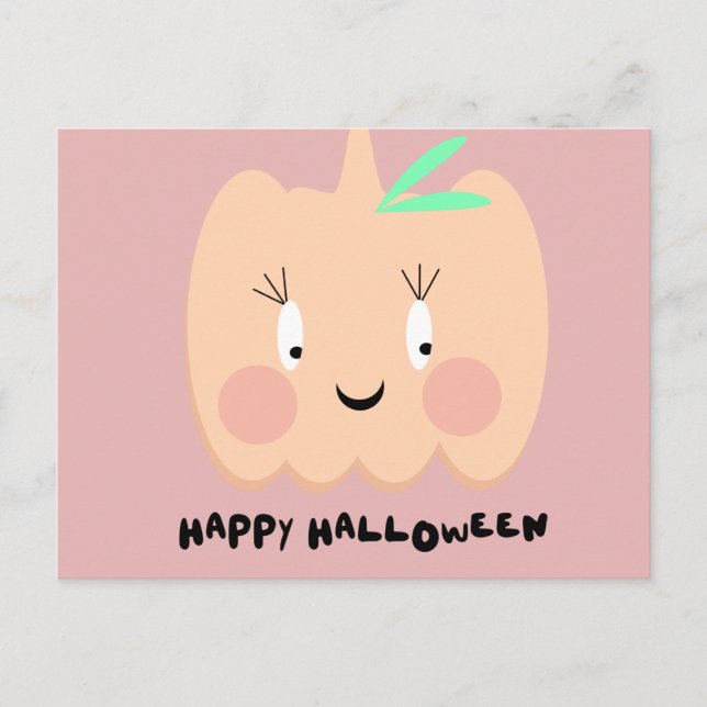 Niedlicher Kürbis Blushing Lettering Happy Hallowe Postkarte (Vorderseite)